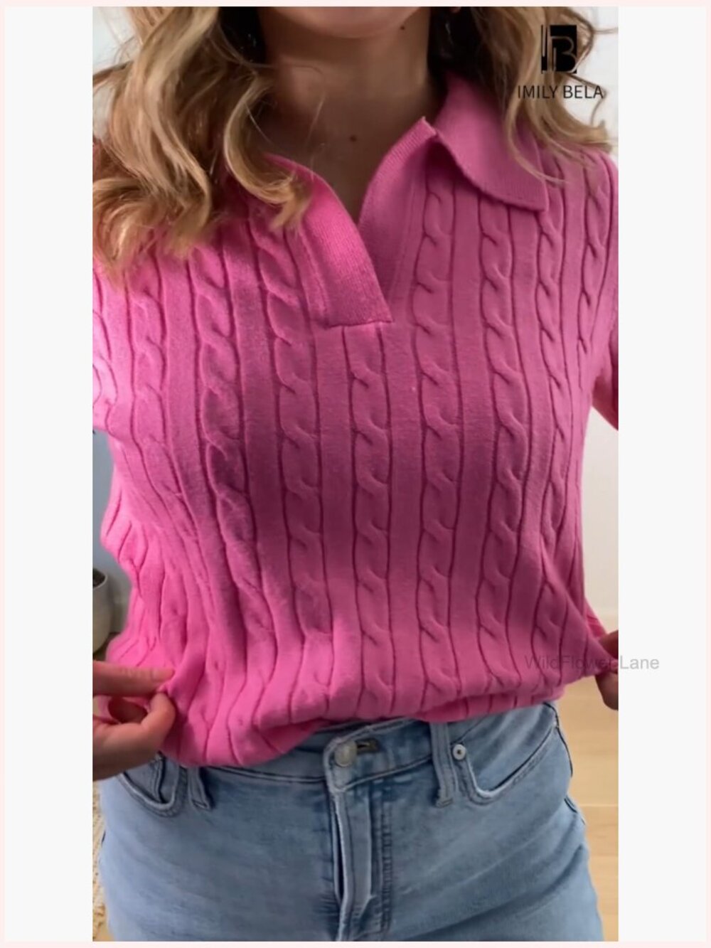 Short Sleeve V-Neck Cable Knit Sweater Top Soft Pullover - Picture 7 of 7